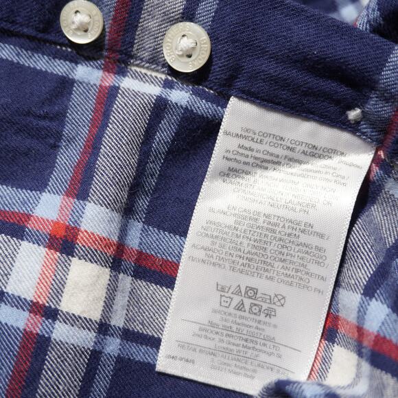 Brooks Brothers Red Fleece Plaid Flannel Shirt Youth Large Blue Cotton Button Up - Picture 9 of 9